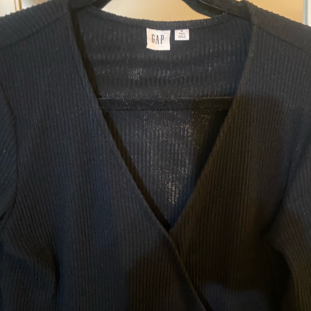 GAP Y2K Black Wrap V Neck Whimsigoth Long Bell Length Sleeves Sweater, Small